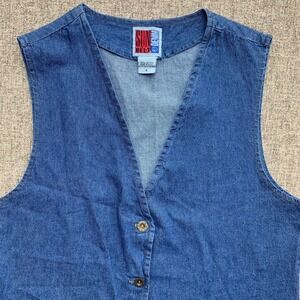 New VTG Sun Belt‎ Denim Vest Women's Sz L Blue Jean Button Front Sleeveless 90s